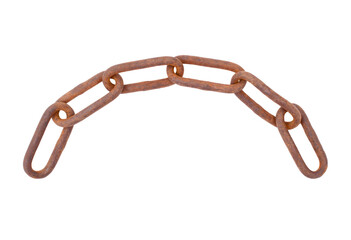 Rusty old chain links on white