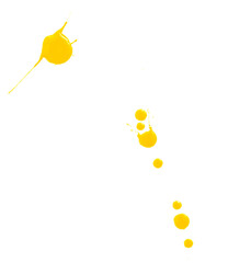 Blots of yellow paint on a white background.