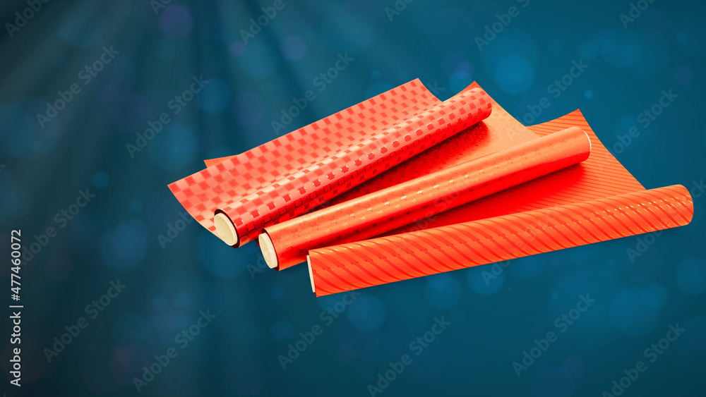 Poster pretty red gift wrapping paper on festive backdrop - object 3d rendering