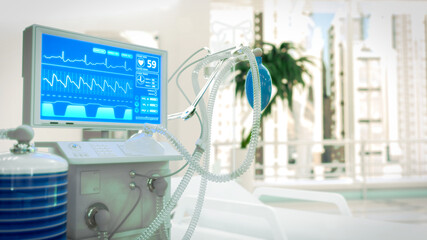 ICU in bright sunny hospital room . computer generated industrial 3D illustration