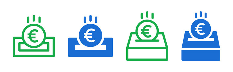 Donation box with euro coin icon vector illustration. Saving or charity concept