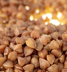 Close-up of buckwheat groats as background.