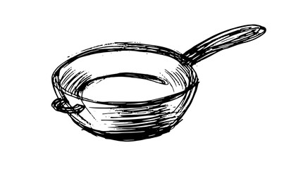 wok pan. hand drawn skororoda on a white background. kitchen utensils - vector illustration