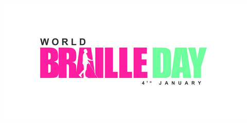 Conceptual Banner Design for World Braille Day. Editable Illustration of A Walking Blind Person with Cane.