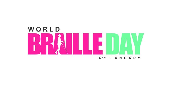 Conceptual Banner Design for World Braille Day. Editable Illustration of A Walking Blind Person with Cane.