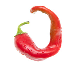 One red chili pepper isolated on a white background.