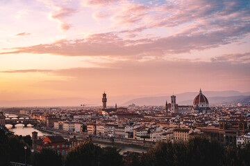 Fototapeta na wymiar Twilight at the cityscape and the Cathedral Santa Maria del Fiore - Duomo Florence in Florence, Italy
