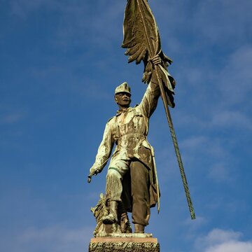 Vienna, Austria - 12 29 2021: Deutschmeister regiment monument at the Vienna center district. Memorial to a famous army regiment during World War 1