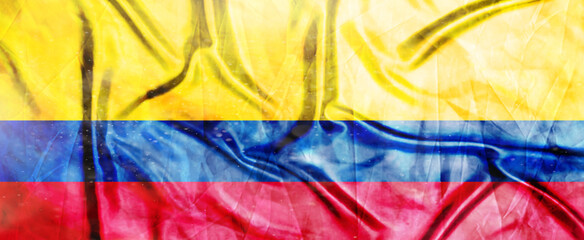 Colombia flag, Realistic waving fabric flag, Flag Background texture, 3d illustration.
