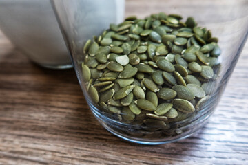 different food ingredients close-up in home kitchen interior.