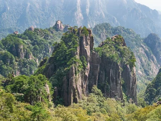 Papier peint photo autocollant rond Monts Huang Mountain peak at the yellow mountains, Anhui, China, Huangshan, Asia, Stock photo, UNESCO World Heritage
