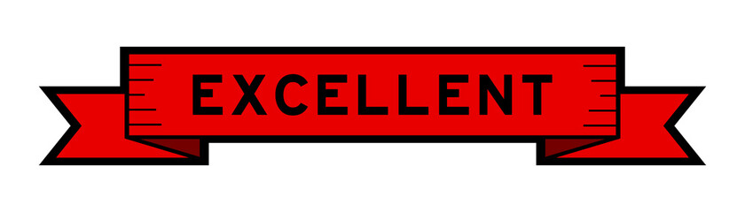 Ribbon label banner with word excellent in red color on white background