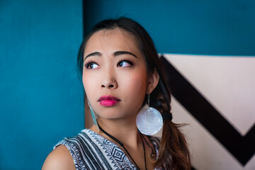 Asian girl looking out