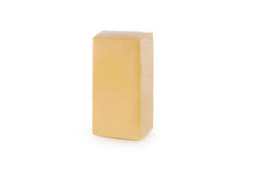 Large rectangular piece of cheese on white background isolated