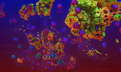 Fototapeta na wymiar Fantastic explosion, splash and splatter, digital fractal art, 3d rendering