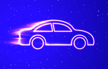 Fototapeta na wymiar Fast car neon special collection. Download the unique super bright neon speed effect car vector. Light burst. Design element linear neon icon. A great advertising poster every night.