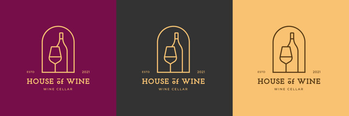 house of wine logo with variations of color and background color