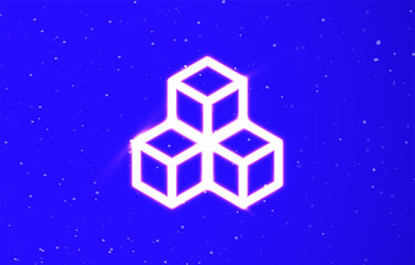 Geometric cubes neon private collection. Upload a unique super bright neon two dimensional dots cube vector. Light burst. Design element linear neon icon. Great ad banner every night.
