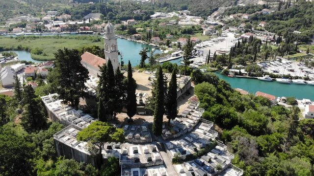 Rozat, Croatia. Dubrovnik marina aerial view with ria coastal inlet known as Rijeka Dubrovacka.