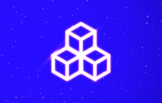 Geometric cubes neon private collection. Upload a unique super bright neon two dimensional dots cube vector. Light burst. Design element linear neon icon. Great ad banner every night.