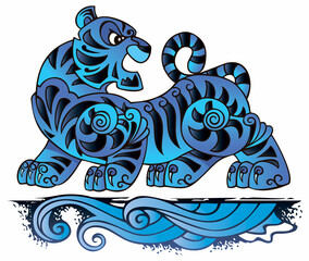 Chinese black water tiger, symbol of the year, vector illustration