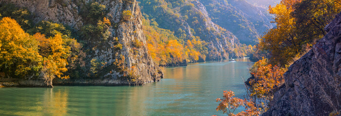 Beautiful panorama with a river on the mountain Matka - obrazy, fototapety, plakaty