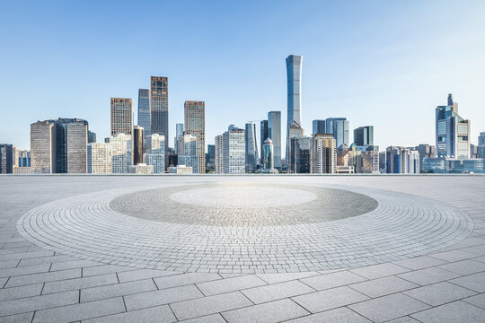 Panoramic skyline and modern commercial office buildings with empty square floors in Beijing