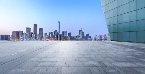 Afwasbaar Fotobehang Peking Panoramic skyline and modern commercial office buildings with empty square floors in Beijing