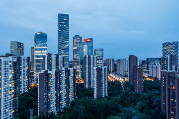 Fototapeta premium Panoramic skyline and modern commercial buildings in Beijing at night