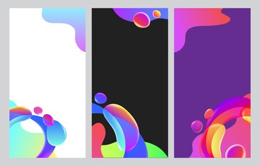 Set of neon abstract covers design templates with vibrant gradient background. Trendy modern design.