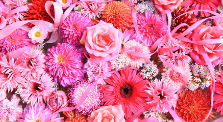フラワーアレンジメント　ピンクの花