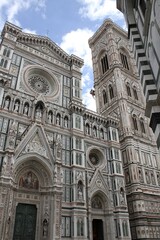 Fototapeta premium Famous Cathedral Santa Maria Del Fiore with Giotto's Campanile on Piazza del Duomo in Florence, Tuscany, Italy