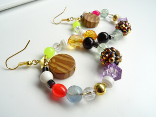 Colourful Handmade Gemstone and Plastic Beads Earrings