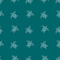 Seamless pattern sea turtles. Cute marine turtle in doodle style.