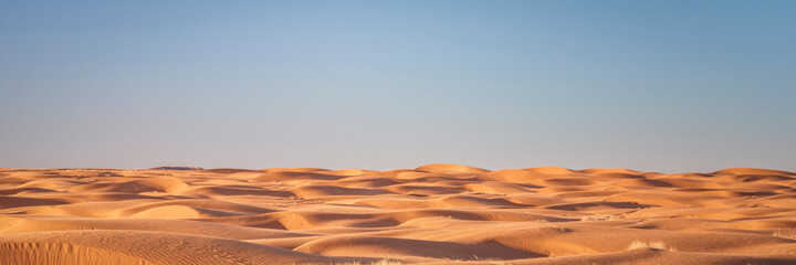 Fototapeta na wymiar sand dunes field, dusty and windy morning in San Rafael Swell area in Utah (Lower San Rafael Road), panoramic web banner