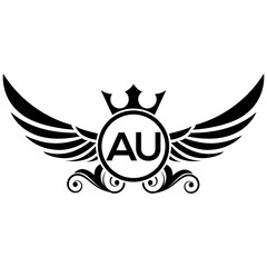 black wings icon, Luxury royal wing Letter AU crest Black color, White background