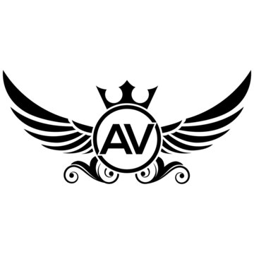 black wings icon, Luxury royal wing Letter AV crest Black color, White background