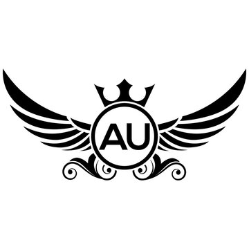 black wings icon, Luxury royal wing Letter AU crest Black color, White background