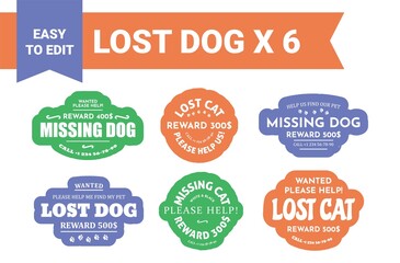 Lost dog sticker set, isolated on white design