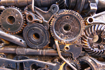 Fototapeta na wymiar Blurred steel parts of automobiles, motorcycles, as industrial m