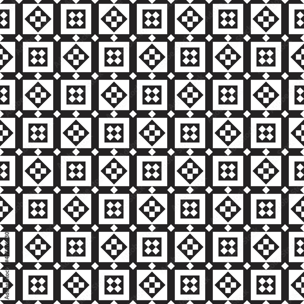Fototapete black diamond and square tile. one rhombus contains four squares, and vice versa. white small pieces