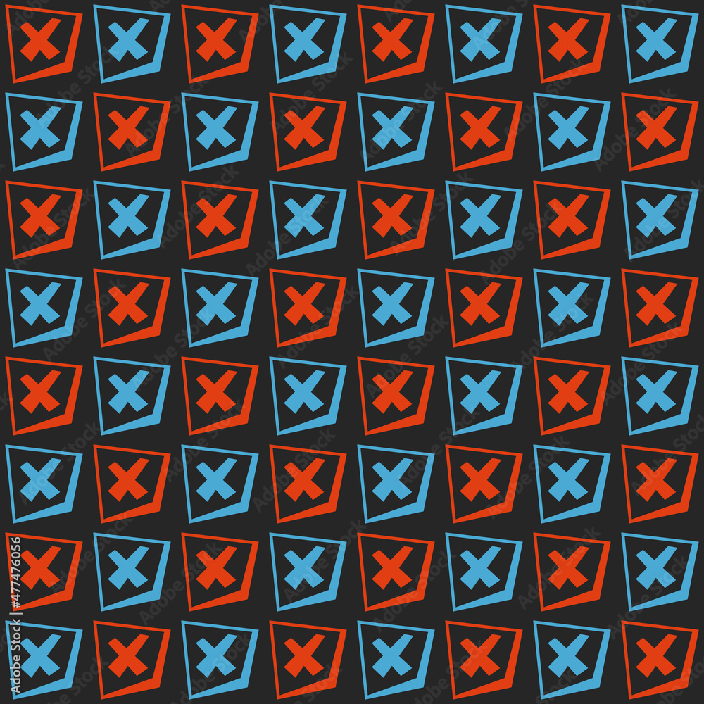 Poster red and blue crosses are repeated and are in checkerboard order. vector decorative crosses in cells.