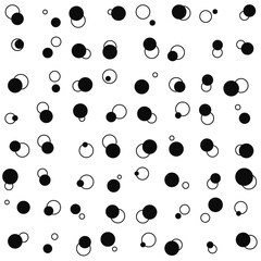 Bubbles in black on a white background. Small black bubbles and smaller rings next to them. Vector bulbs on a white background. Can be used as a seamless pattern.