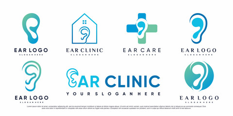 Set bundle of ear clinic logo design with creative element Premium Vector