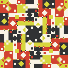 Red-yellow and black geometric pattern. Rhombuses and rectangles create an avant-garde and abstract composition. Vector pattern as a canvas or a seamless pattern.
