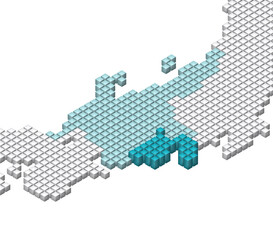 Fototapeta premium キューブドットの3D日本地図 中部 静岡