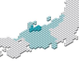 Fototapeta premium キューブドットの3D日本地図 中部 富山