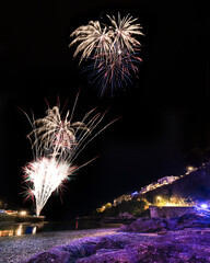 New Years Eve Fireworks from the Banjo Pier Looe harbour  Cornwall