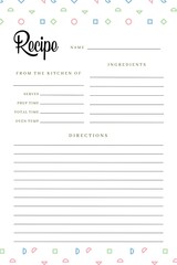 Recipe Book Printable Template, Blank Pages Sheet Organizer Binder