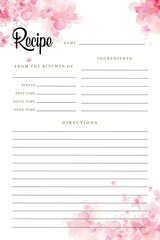 Blank Recipe Book Printable Pink Template, Blank Pages Sheet Organizer Binder, Pink abstract